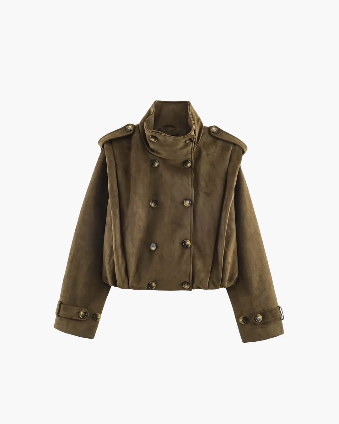 Doppelreihiger Retro-Trenchcoat aus Kunstwildleder, kurz geschnitten