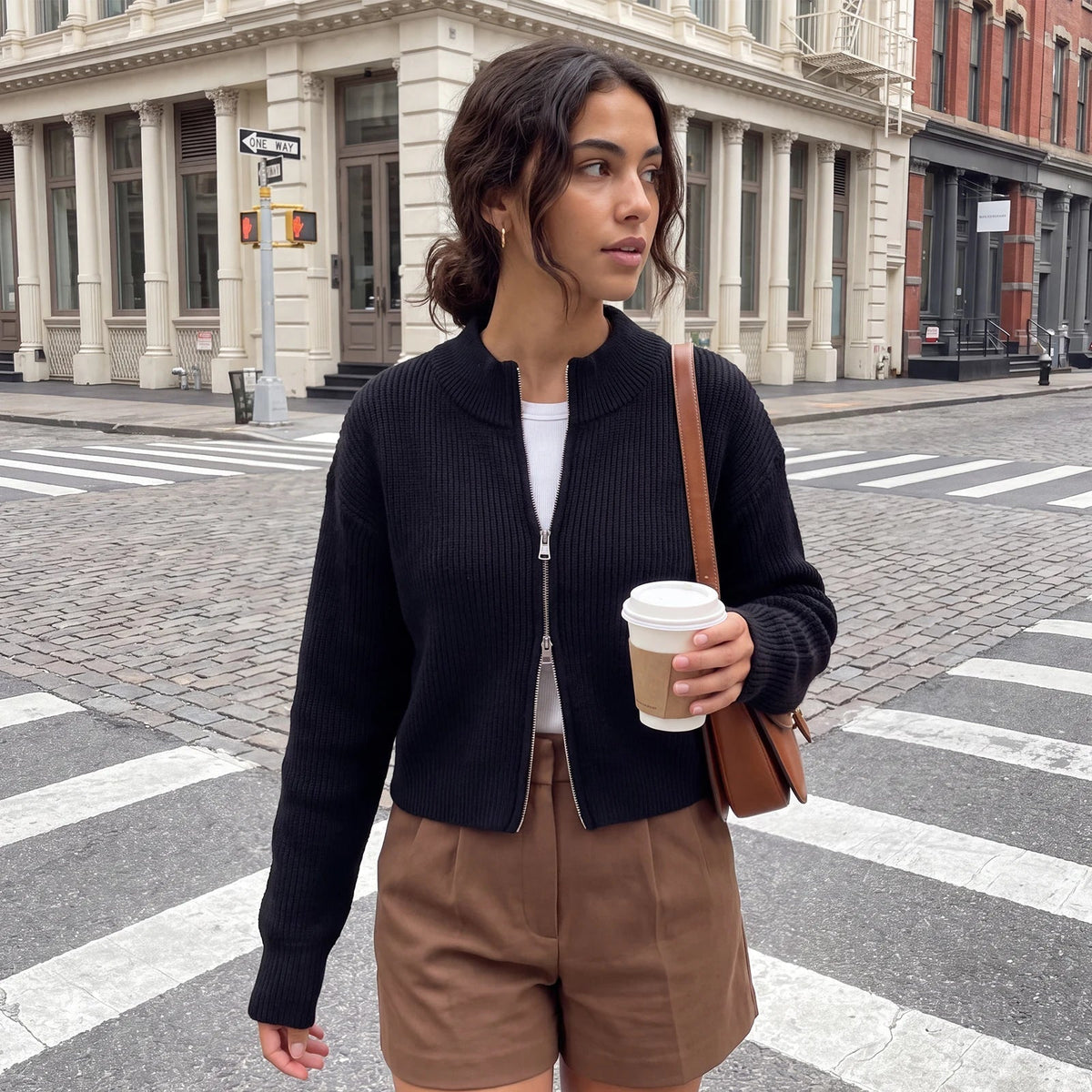 Gekürzte Strickjacke mit Doppelreißverschluss