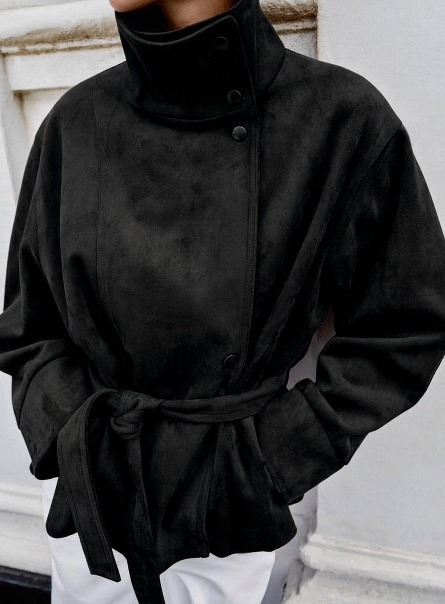 Elegante Jacke in Wildlederoptik mit Gürtel und Schnürung