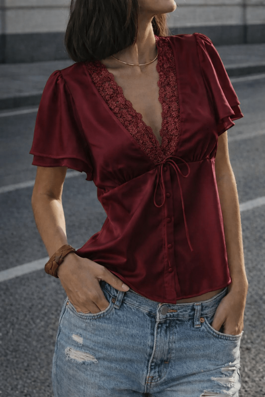 Nicole – Spitze-Seidenbluse