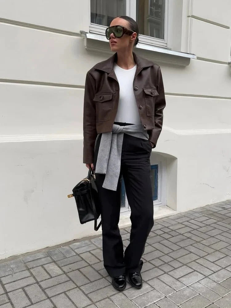 Ella Cropped Faux Leather Jacket