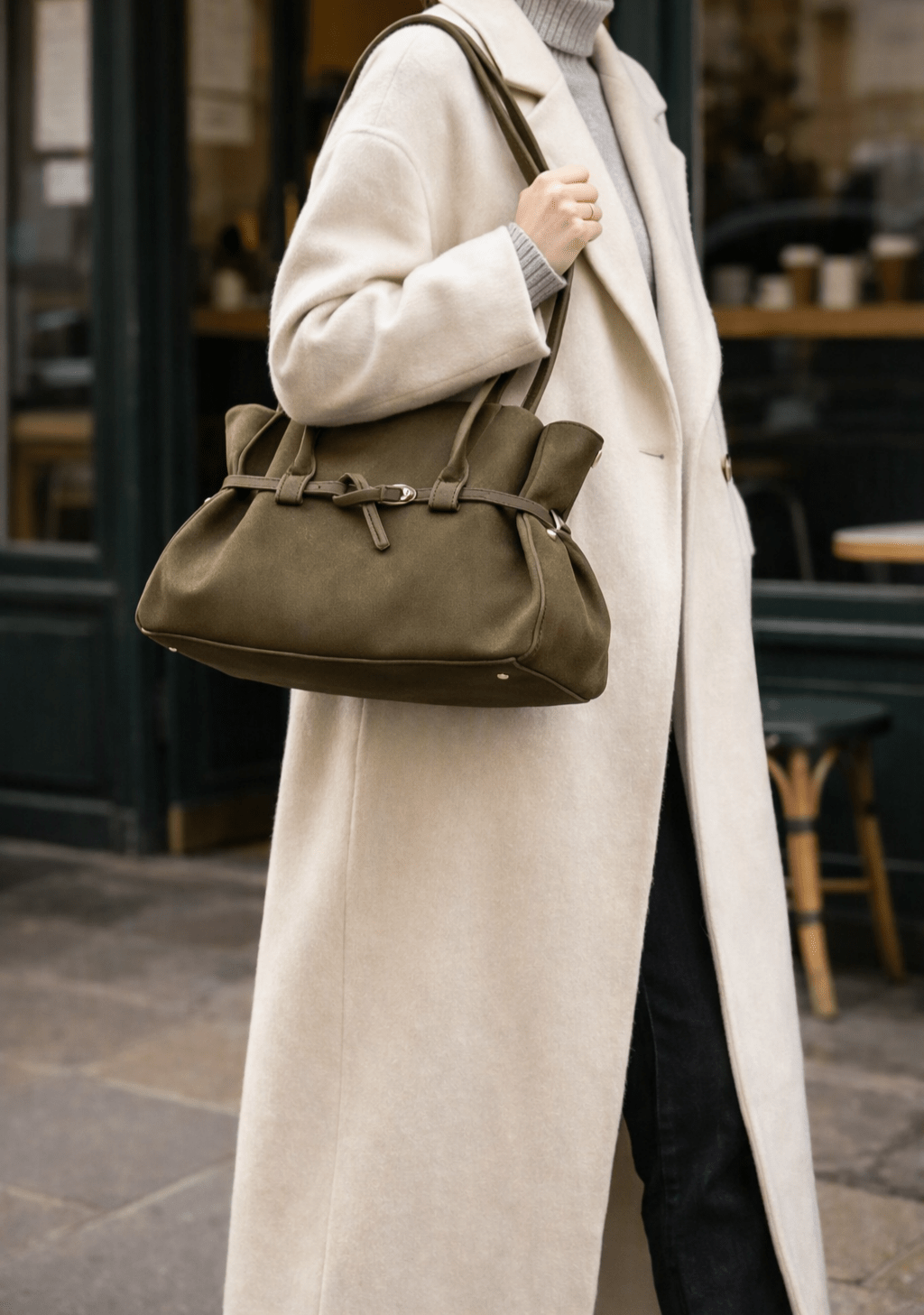 Tote Bag aus Wildlederimitat mit Gürteldetail