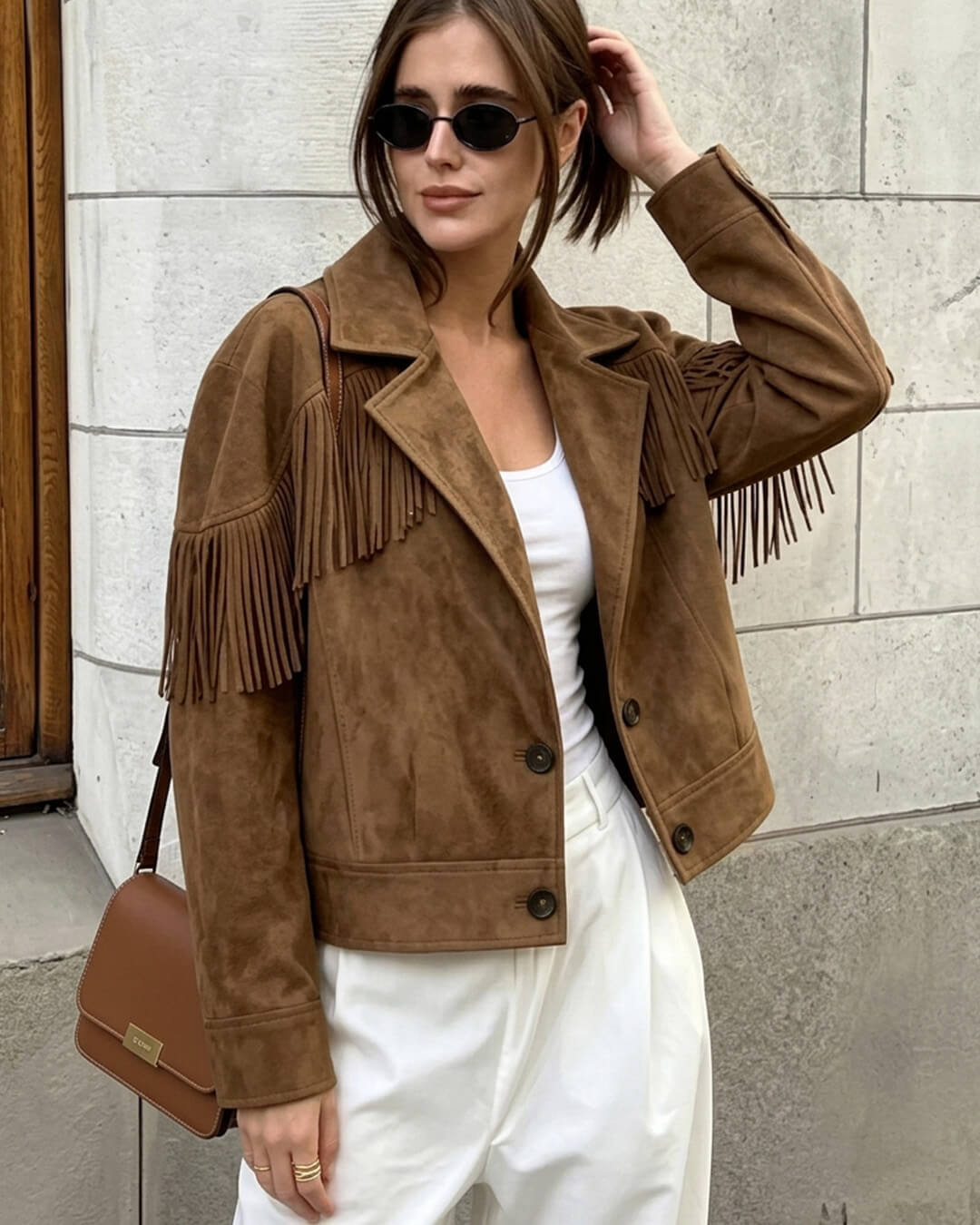 Kurze Jacke aus Wildlederimitat mit Revers