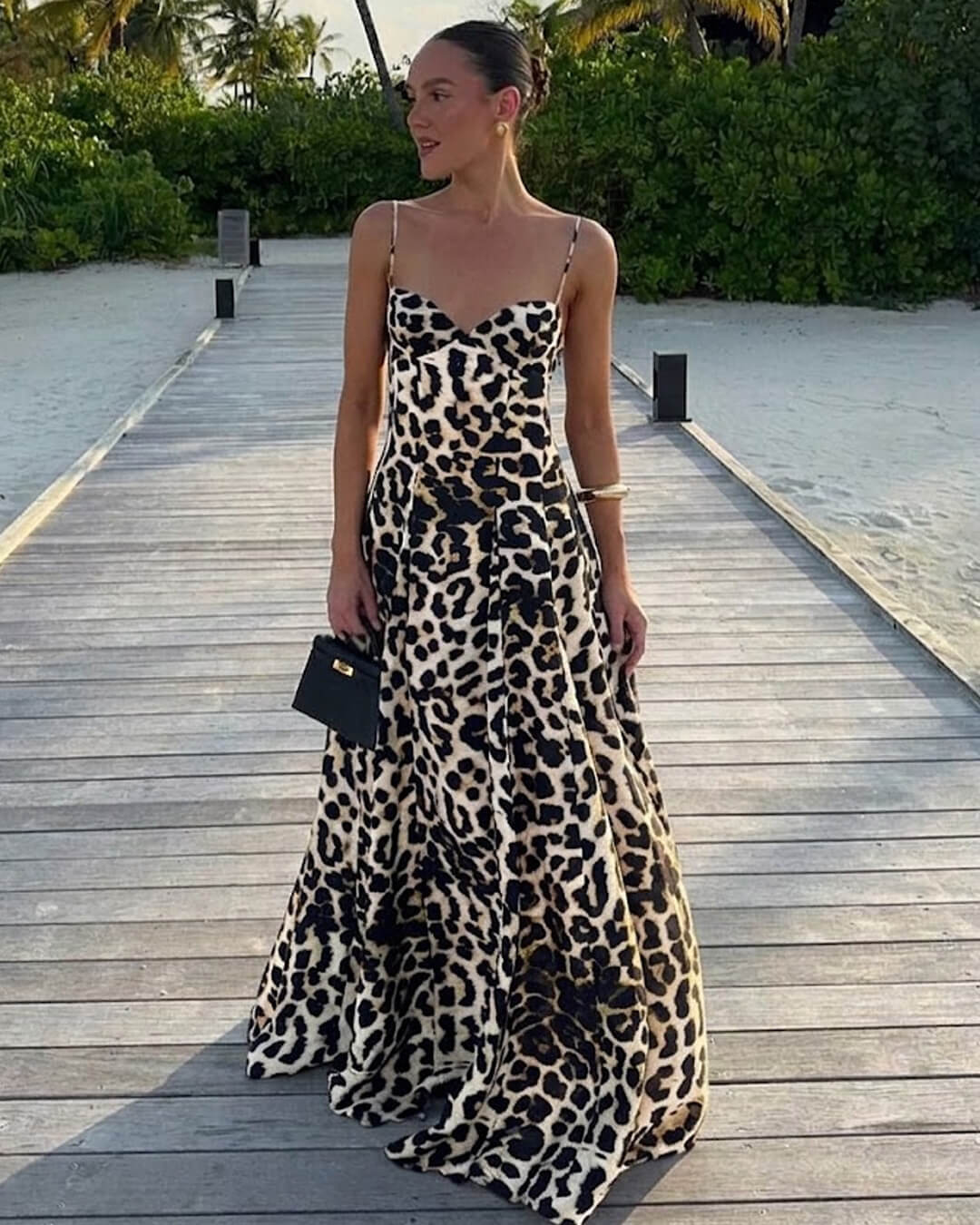Fiona – Leopardenmuster Spaghettiträger Maxi-Kleid