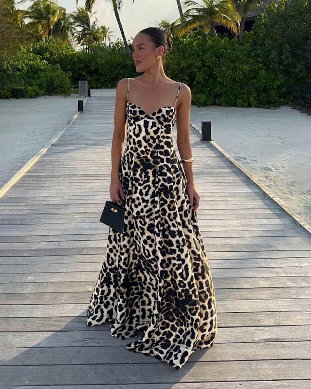 Fiona – Leopardenmuster Spaghettiträger Maxi-Kleid