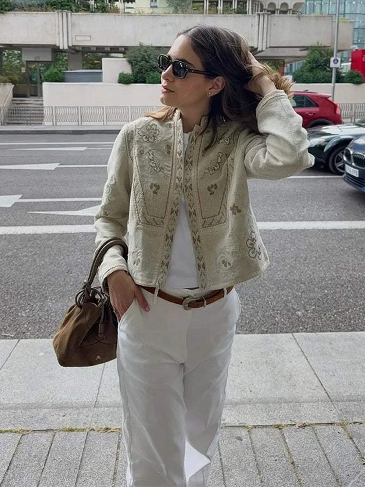 Blumige Jacke mit Mandarin-Kragen