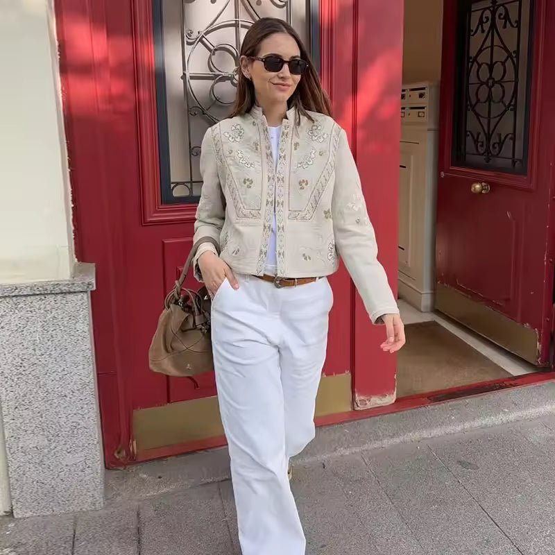 Blumige Jacke mit Mandarin-Kragen