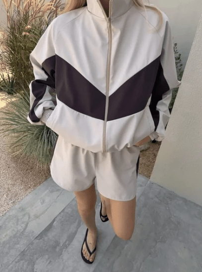 Shorts-Set mit Windjacke und durchgehendem Reißverschluss