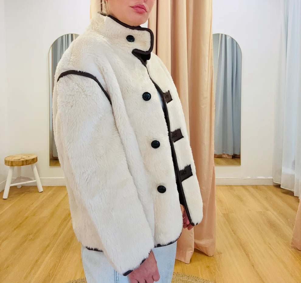 Sherpa-Imitat-Jacke mit hohem Kragen