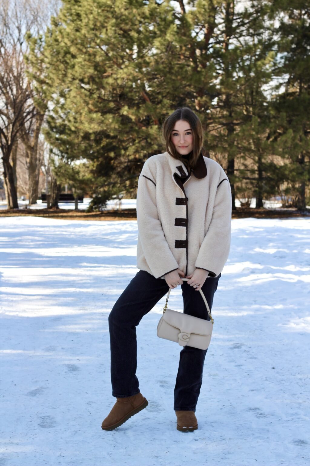 Sherpa-Imitat-Jacke mit hohem Kragen