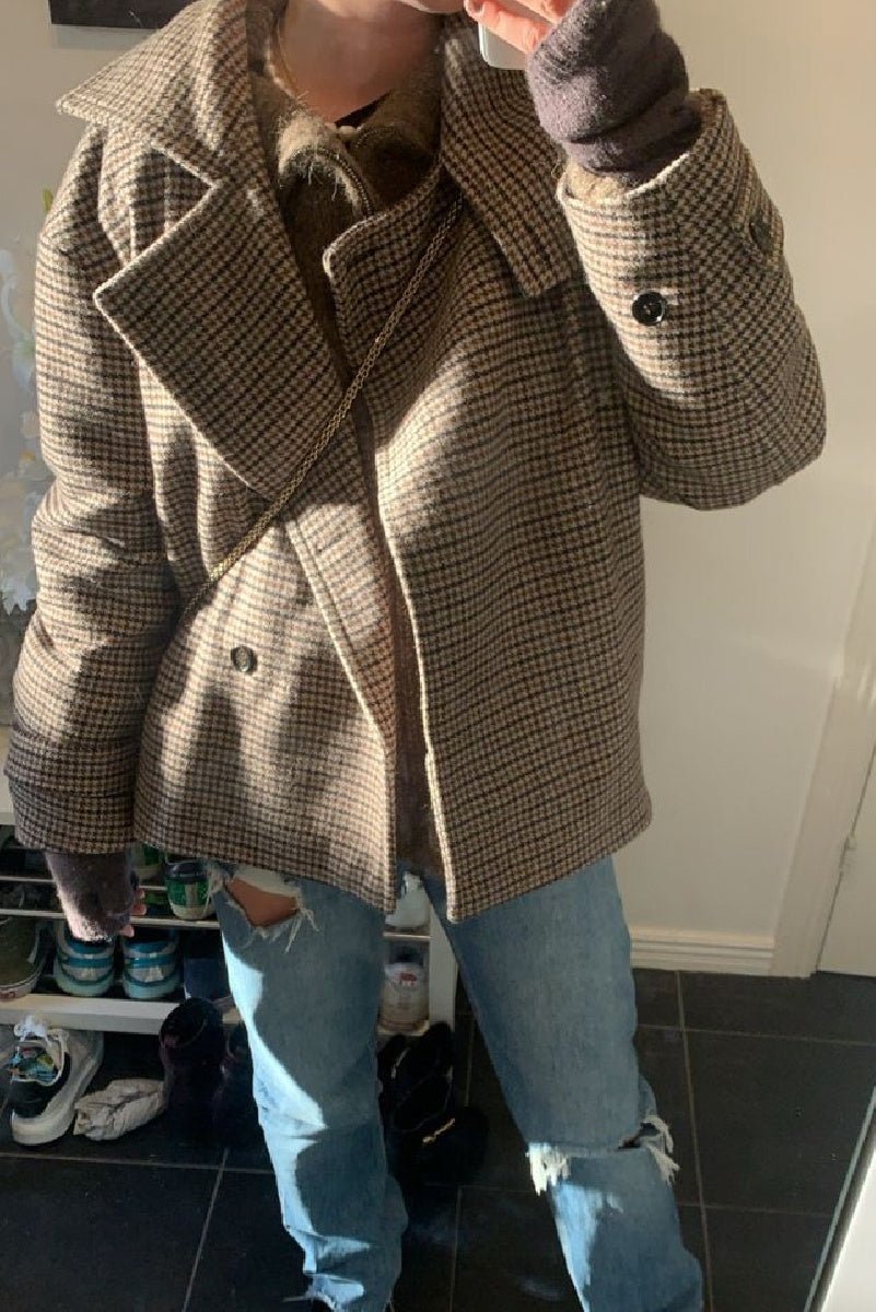 Kurze Hahnentrittjacke mit hohem Kragen