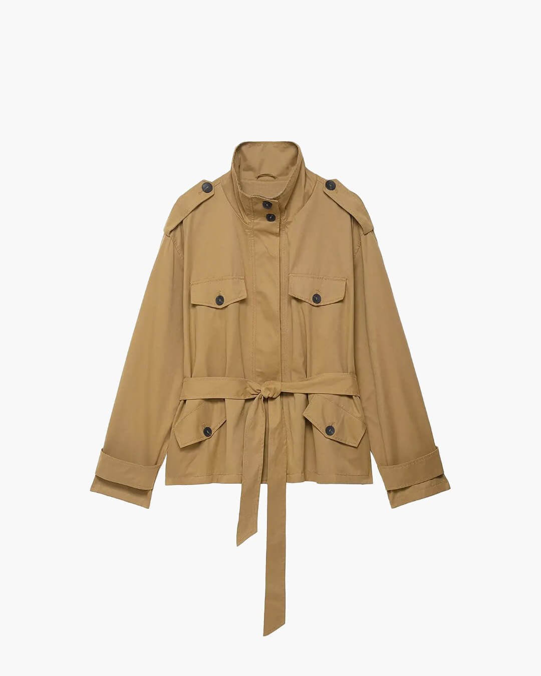 Set aus Jacke mit hohem Kragen und Gürtel und Skort