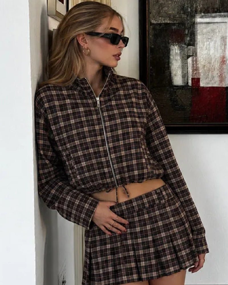 Karierte Jacke mit hohem Kragen und Reißverschluss