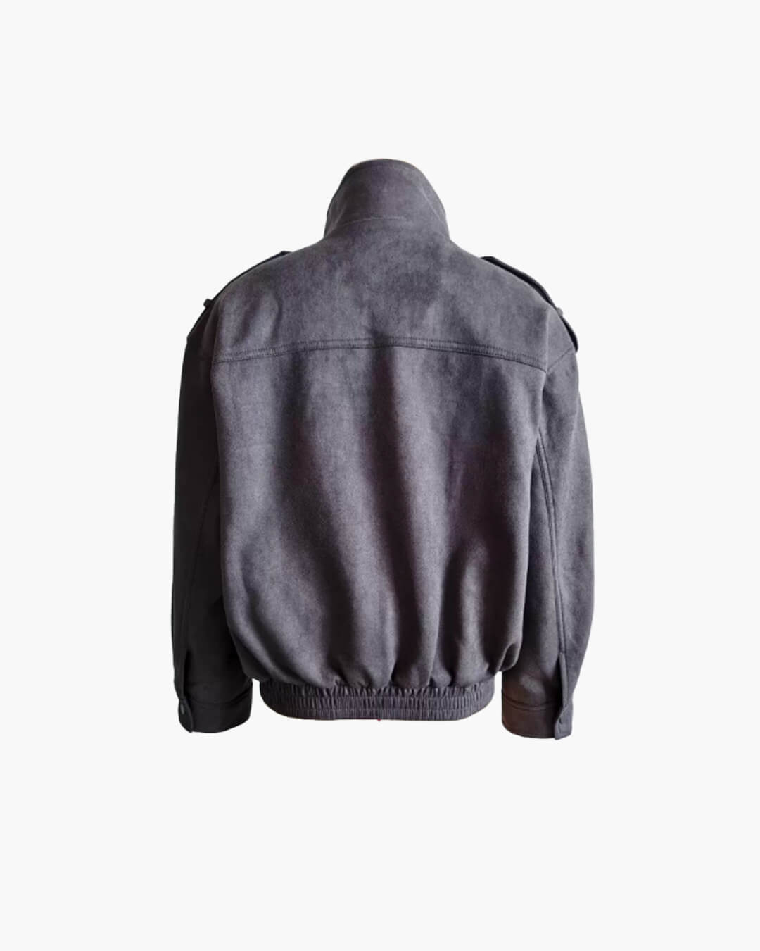 Jacke in Wildlederoptik mit hohem Kragen und Tasche
