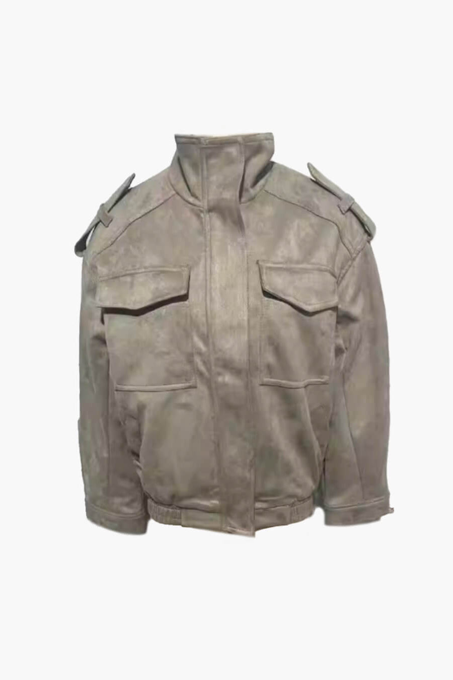 Jacke in Wildlederoptik mit hohem Kragen und Tasche