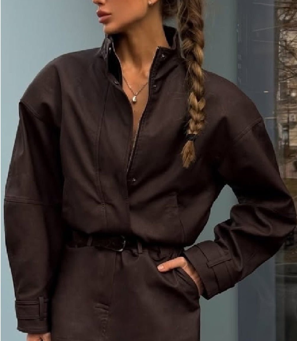 Jacke aus Wildlederimitat mit Stehkragen und Reißverschluss