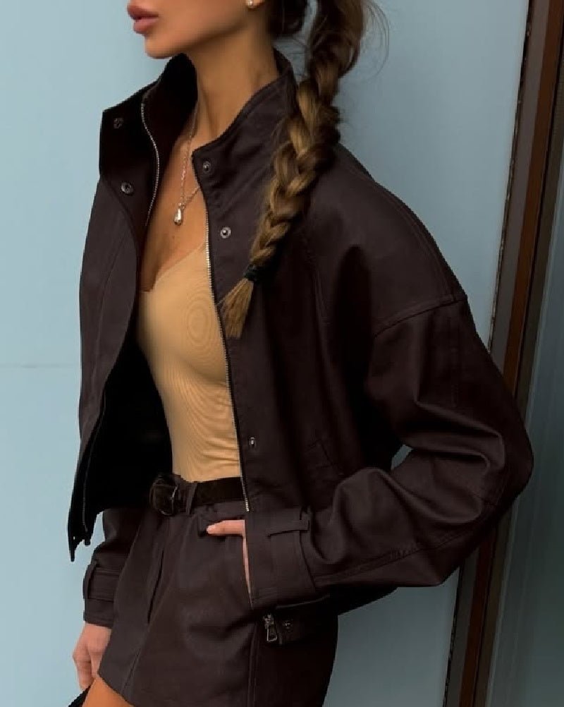 Jacke aus Wildlederimitat mit Stehkragen und Reißverschluss