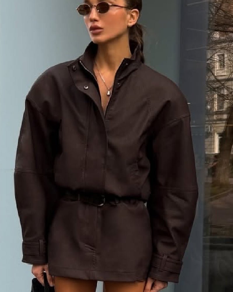 Jacke aus Wildlederimitat mit Stehkragen und Reißverschluss
