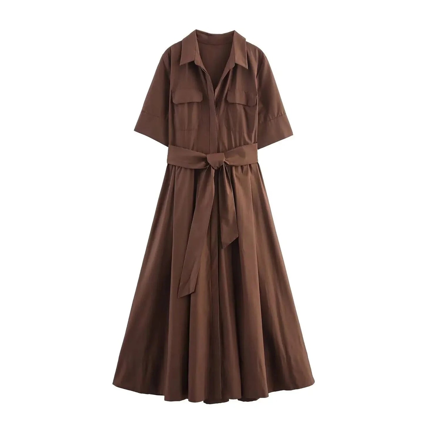 OLANE Kirra Belted Shirt Midi Dress PinkXSDress