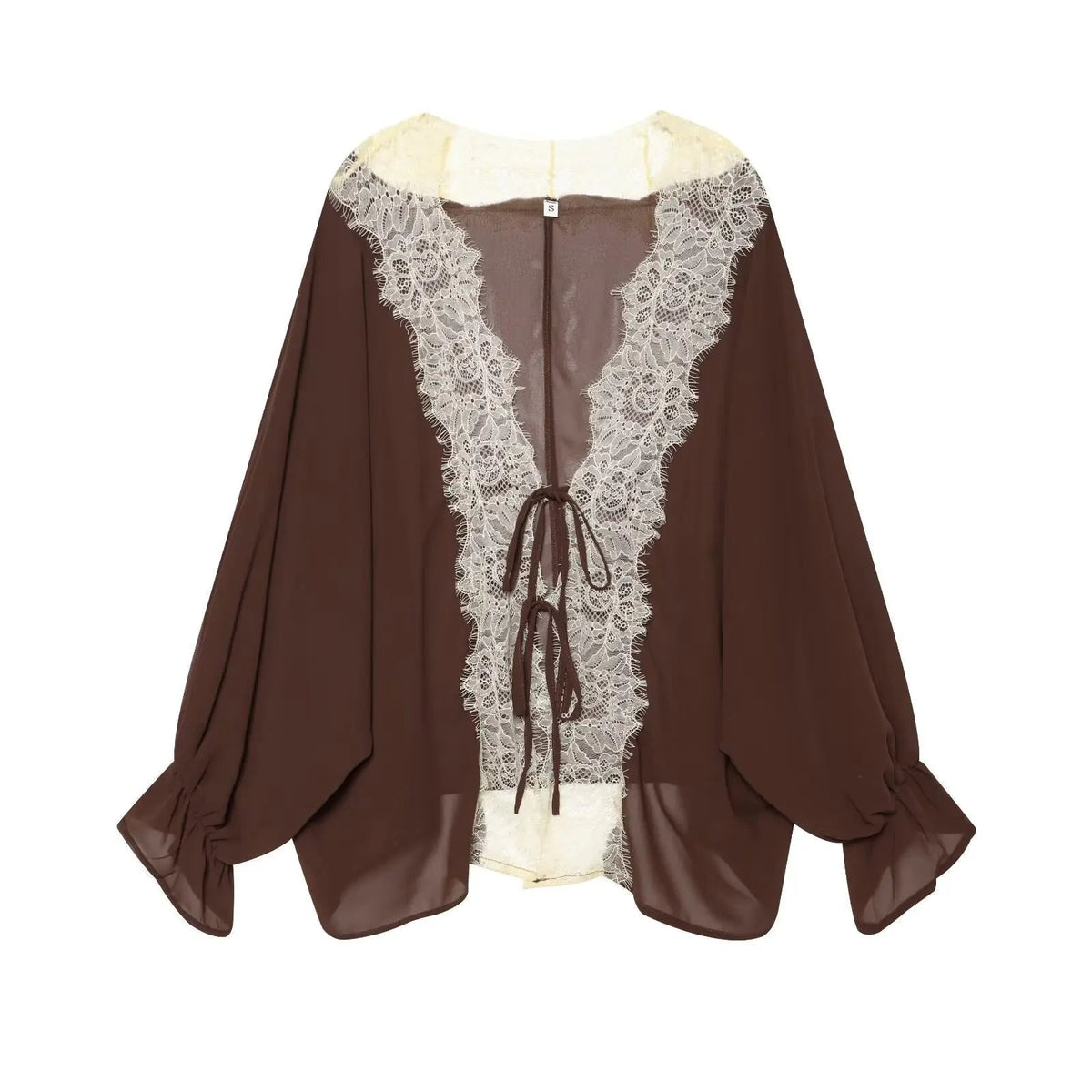 Spitzen-Patchwork-Bluse mit Knoten an der Vorderseite