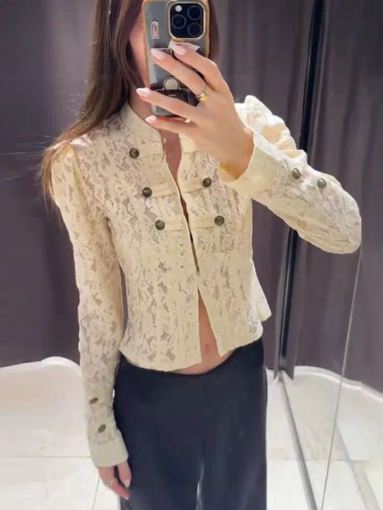Jacke mit transparenter Spitze und Patchworkdetails