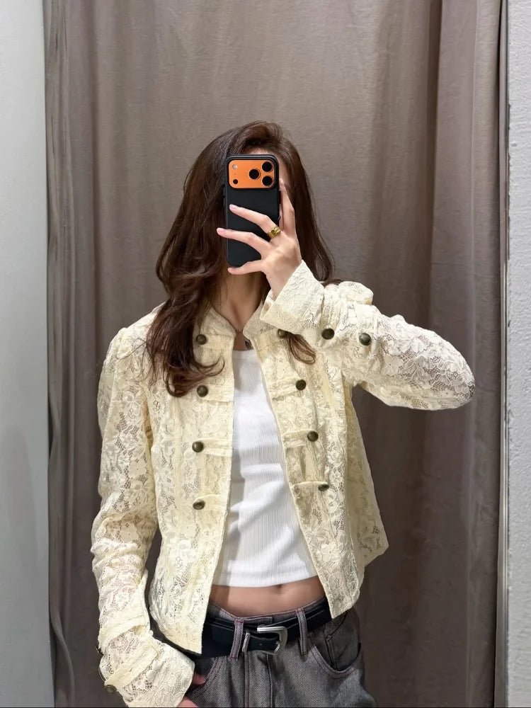 Jacke mit transparenter Spitze und Patchworkdetails