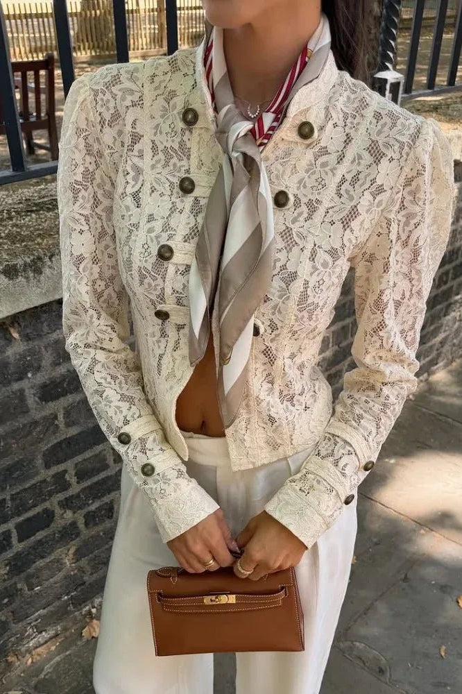 Jacke mit transparenter Spitze und Patchworkdetails