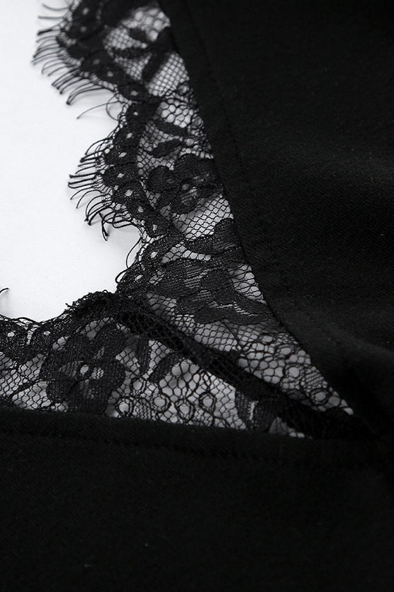 Schmal geschnittenes Langarm-Minikleid mit Spitzenbesatz
