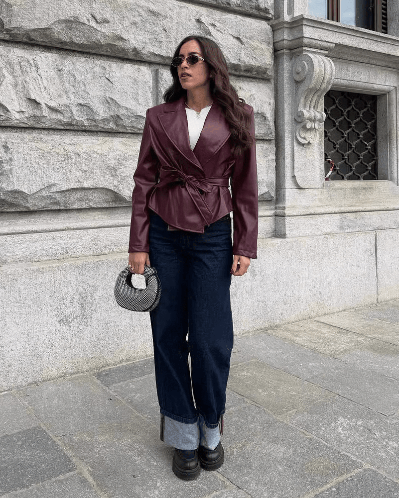 Revers-Jacke mit Schnürung aus veganem Leder
