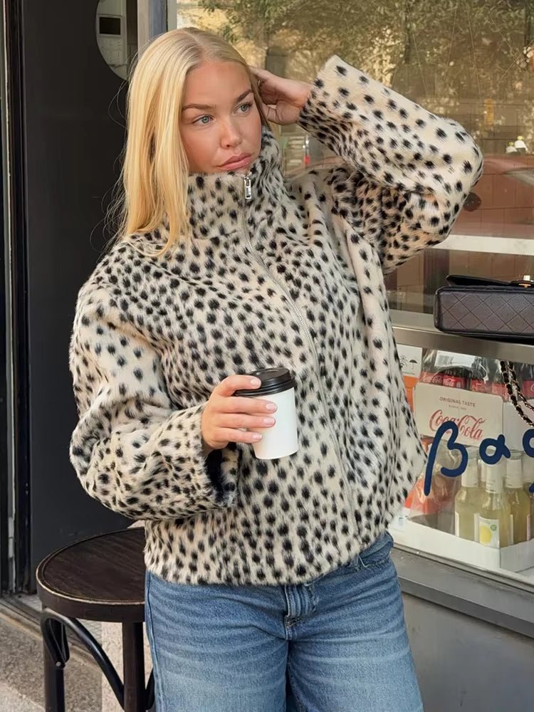 Leopardenmuster Kunstfell Jacke & Minirock Set