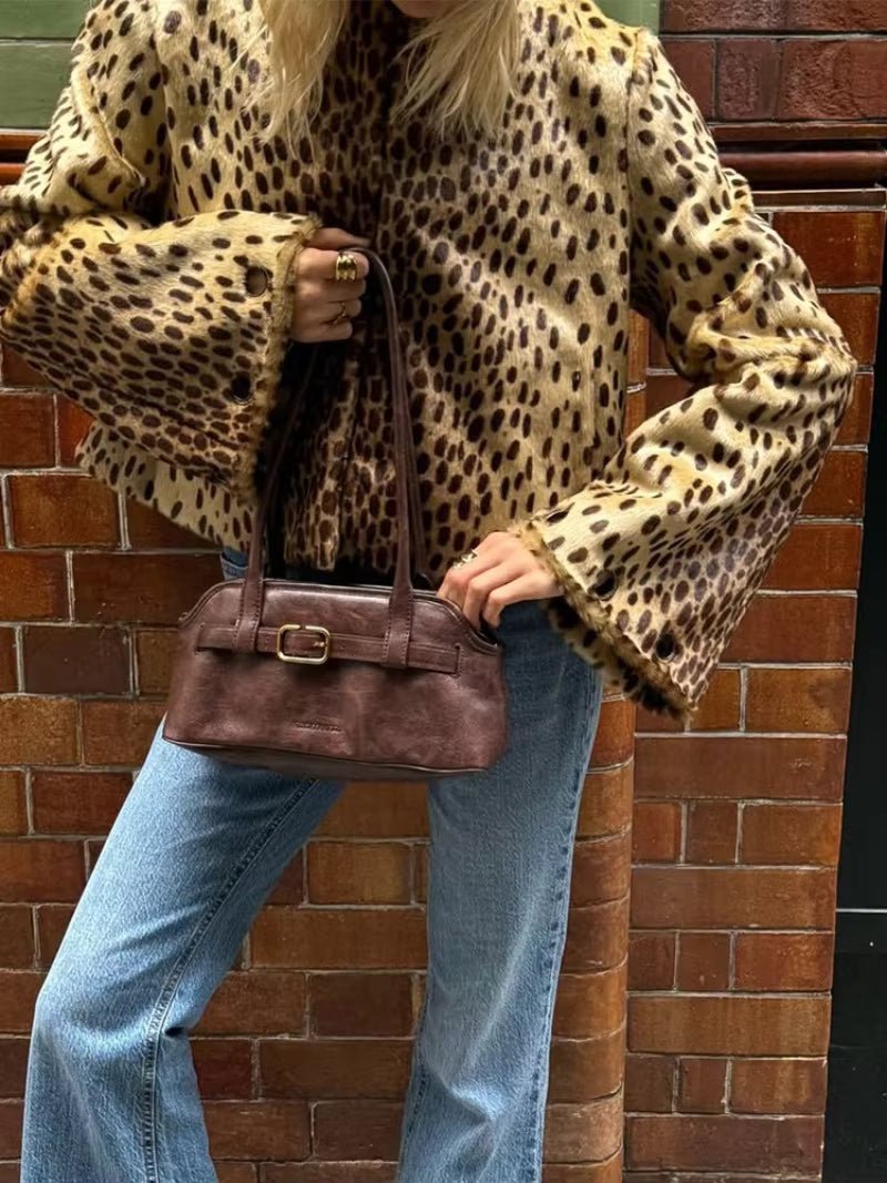 Locker geschnittene Kunstpelzjacke mit Leopardenmuster