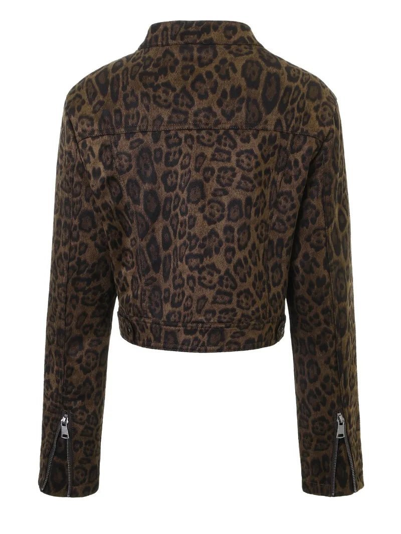 Kurze Jacke mit Leopardenmuster und Reißverschluss