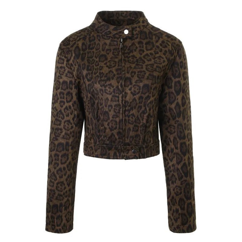 Kurze Jacke mit Leopardenmuster und Reißverschluss