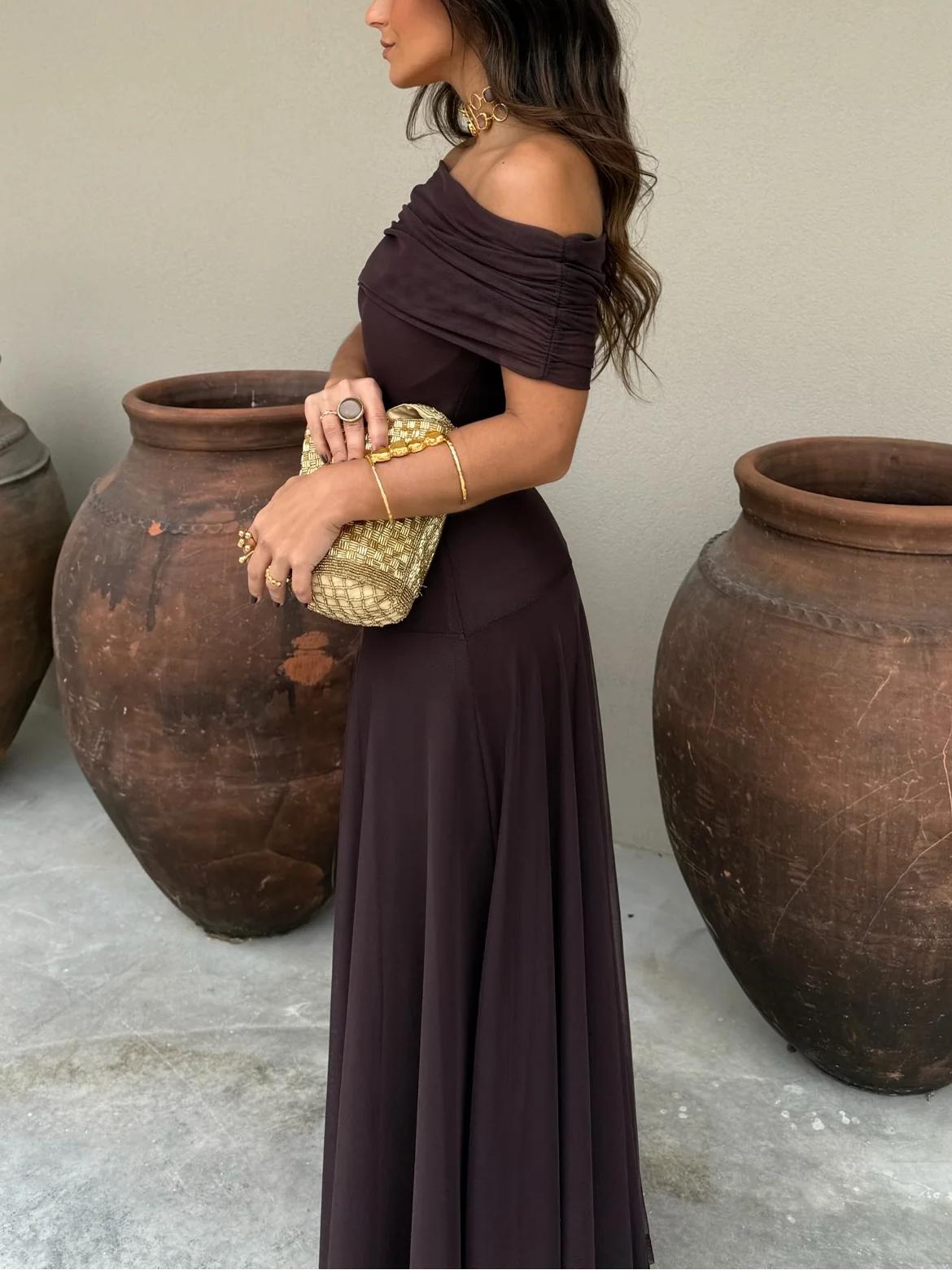 Annie – Leichtes Chiffon Schulterfreies Maxikleid
