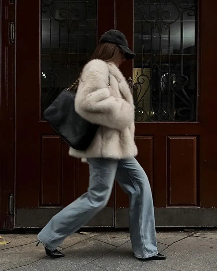 Langer Plüsch-Faux-Fur-Mantel