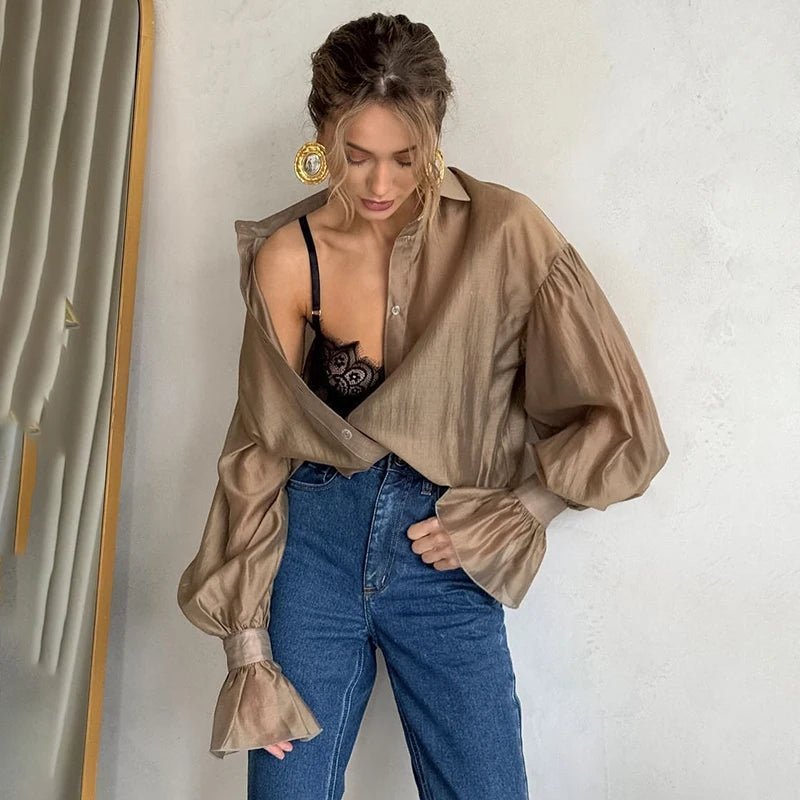 Langärmelige Chiffon-Transparentbluse