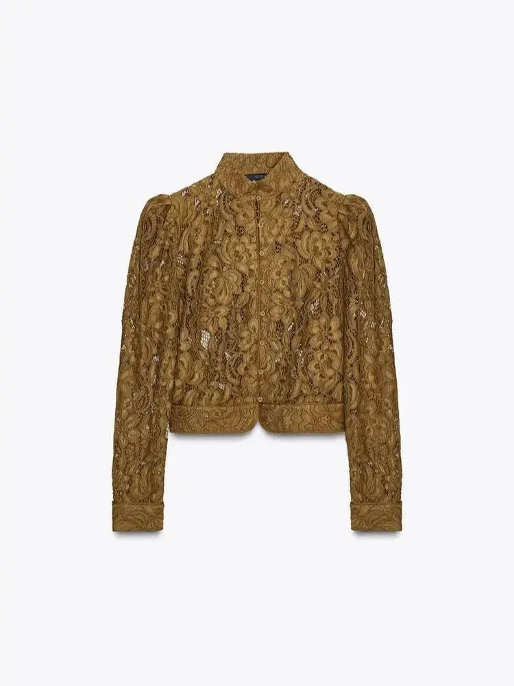 Langärmlige Spitzen-Bluse mit transparentem Effekt