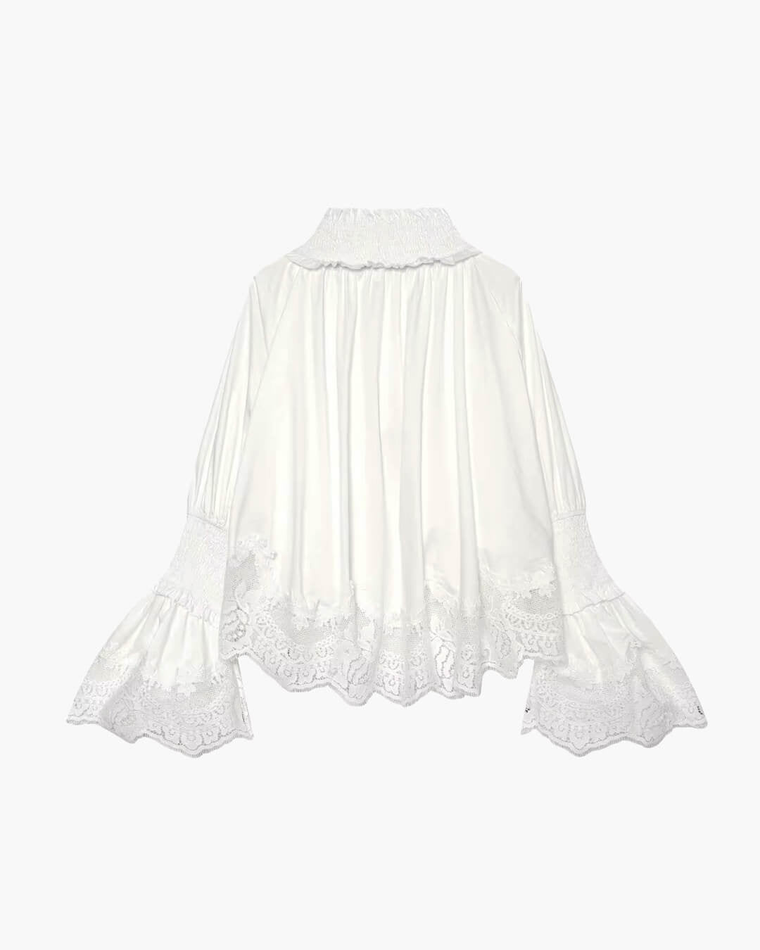 Langärmelige Bluse mit Spitzenbesatz und Stickerei
