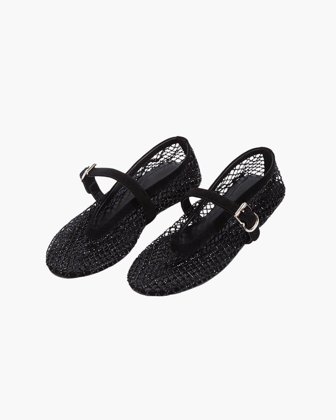 Mary Jane Ballerinas mit Strassbesatz aus Mesh