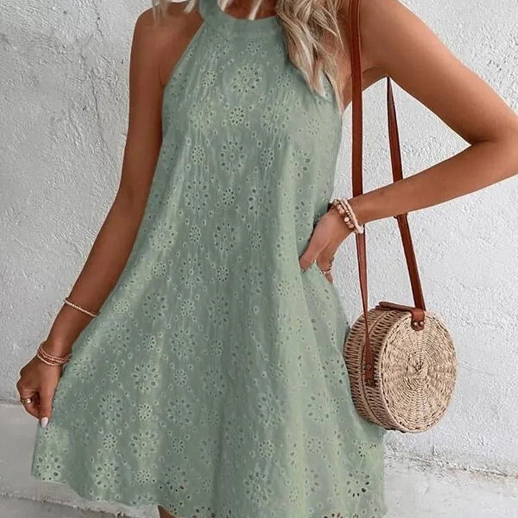 Nicole – Besticktes Boho-Minikleid mit Lochmuster