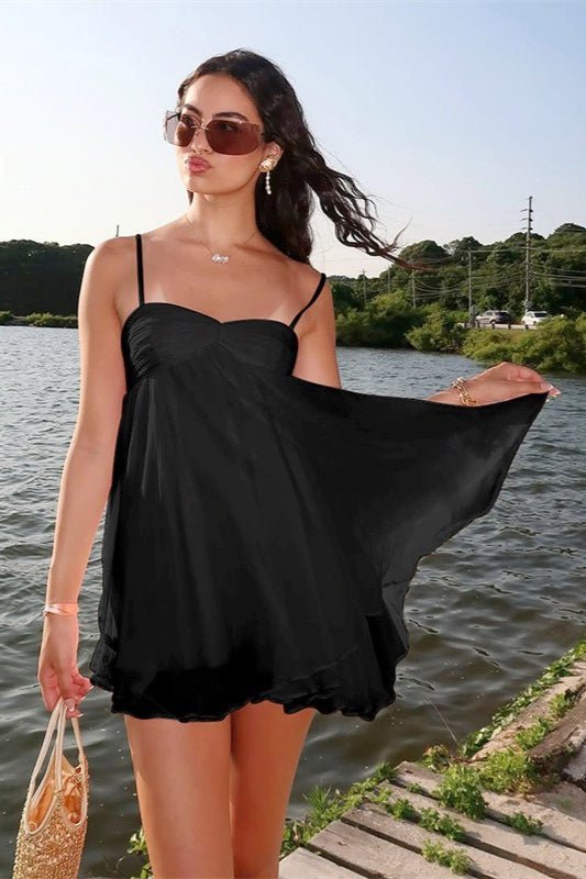 Agathe – Schulterfreies Chiffon-Minikleid