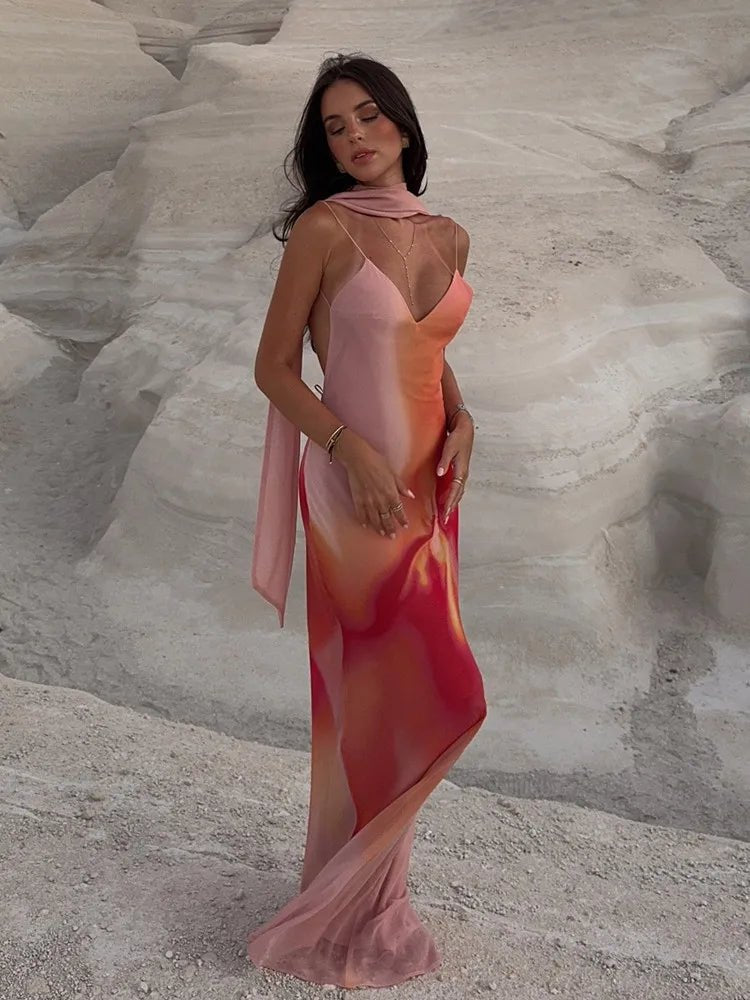 Emilia – Satin-Maxikleid mit Farbverlauf
