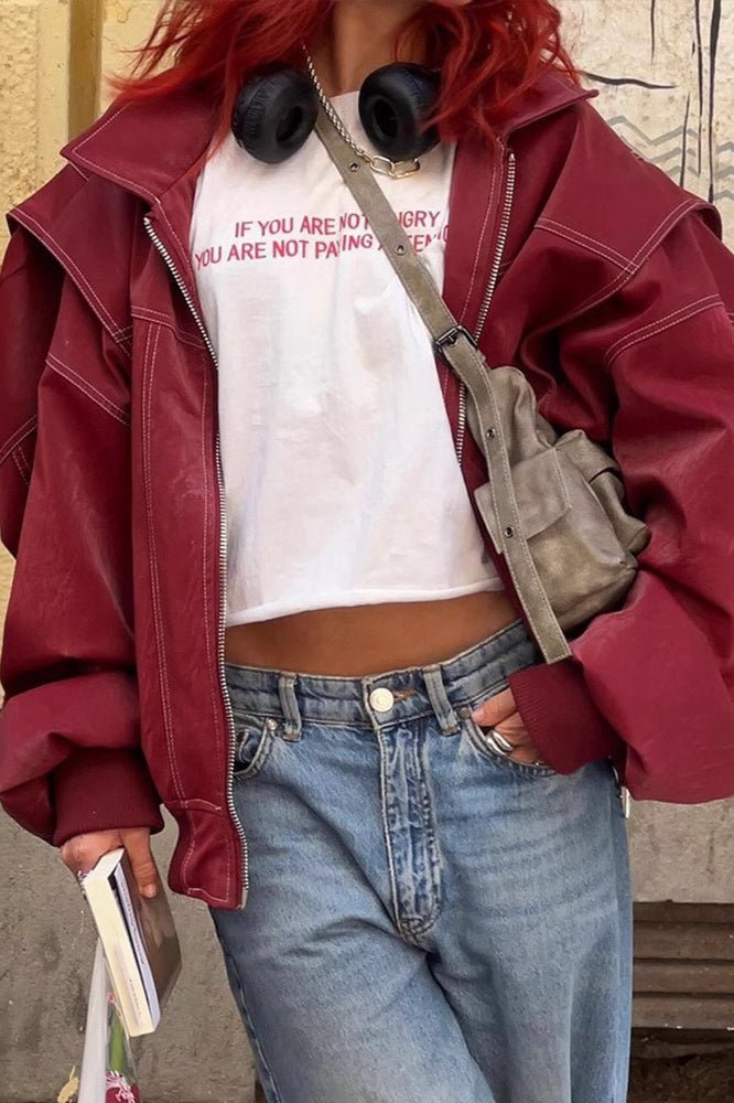 Oversized-Kunstlederjacke mit Kontrastdetails