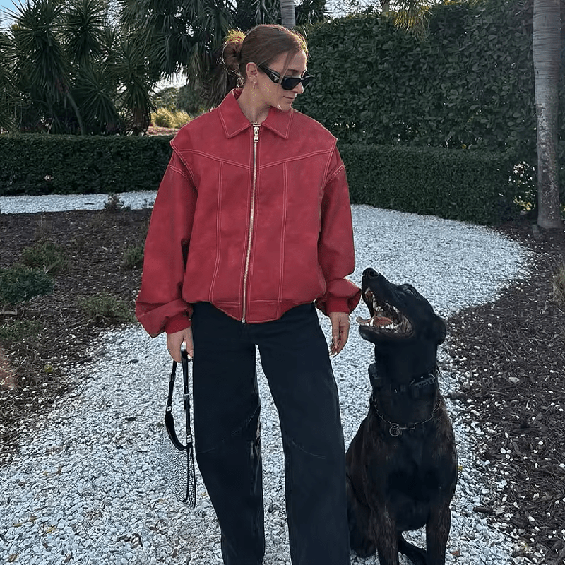 Oversized-Kunstlederjacke mit Kontrastdetails