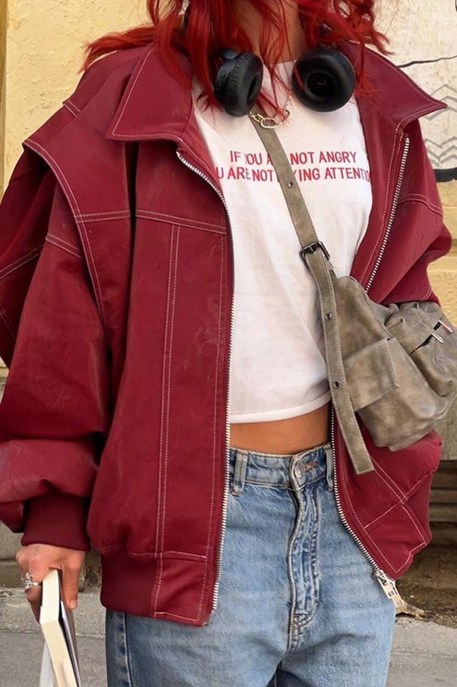 Oversized-Kunstlederjacke mit Kontrastdetails