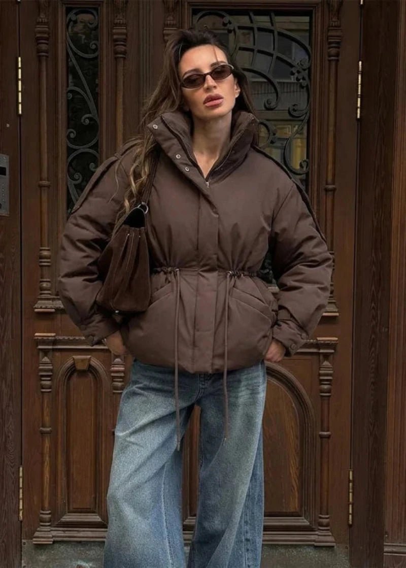 Oversized-Steppjacke mit Kordelzug in der Taille