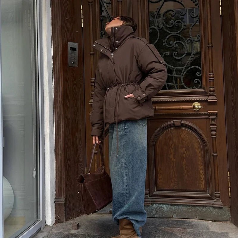 Oversized-Steppjacke mit Kordelzug in der Taille