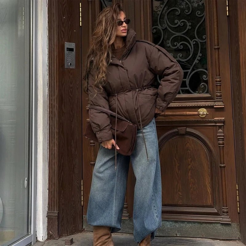Oversized-Steppjacke mit Kordelzug in der Taille