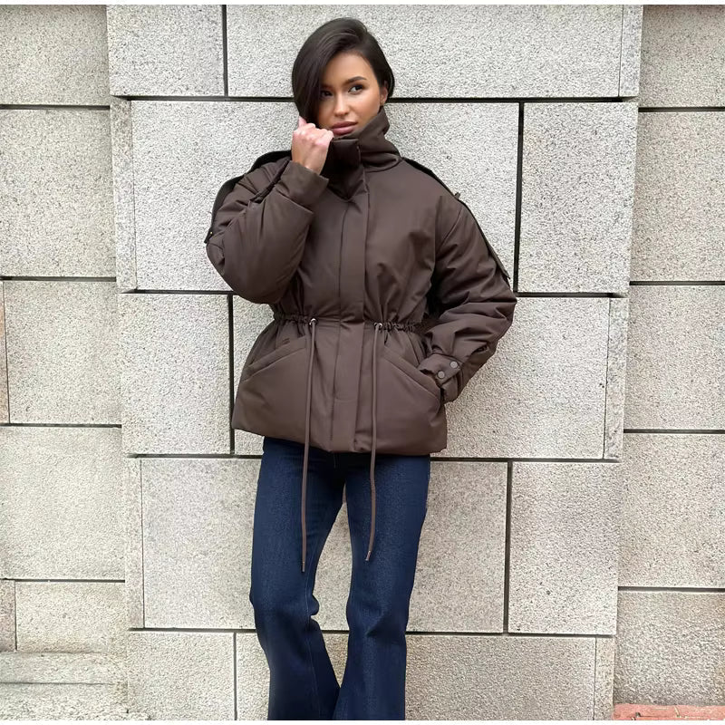 Oversized-Steppjacke mit Kordelzug in der Taille