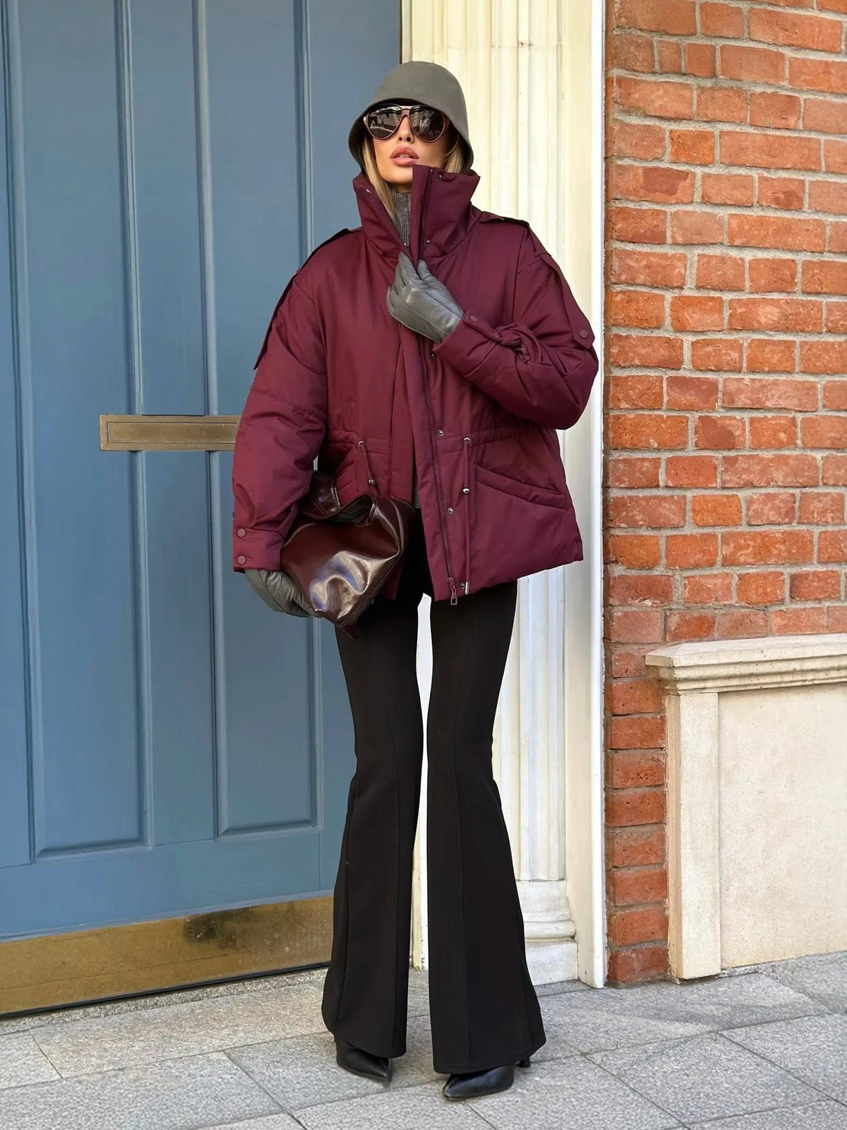 Oversized-Steppjacke mit Kordelzug in der Taille